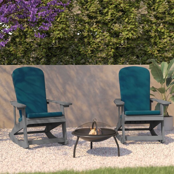 Flash Furniture Gray Adirondack Rockers - Teal Cushions, 2PK 2-JJ-C14705-CSNTL-GY-GG - main